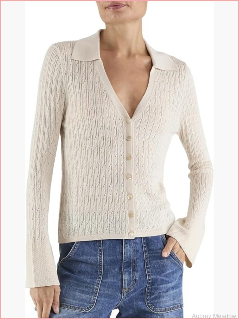 Women's Pointelle Cashmere-Silk Cardigan - Lightweight Knit Button Front